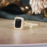 1 Carat Emerald Cut Classic Halo Black Onyx Engagement Ring
